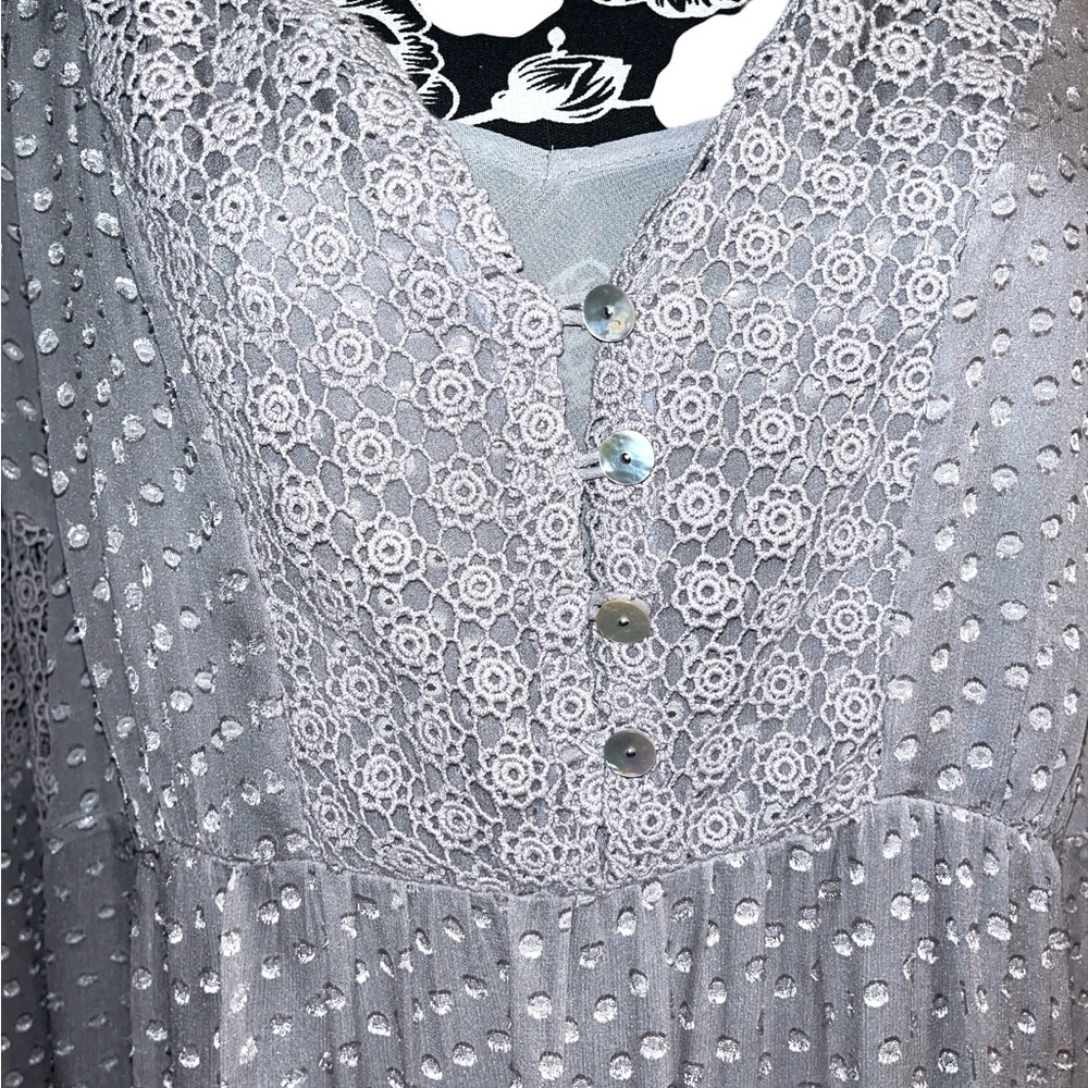 Daniel Rainn Silk Swiss Dot Crochet Bohemian Tunic Blouse - Picture 7 of 7